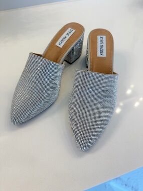 Steve Madden Silver Rhinestone Pointed Toe Mules
